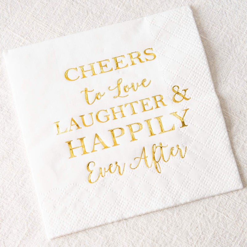 Crisky 3-Ply 50 Count Bridal Shower Napkins Disposable Cocktail Napkins Gold Foil Text Beverage Napkins for Engagement Party Decorations & Wedding Shower - Image 3